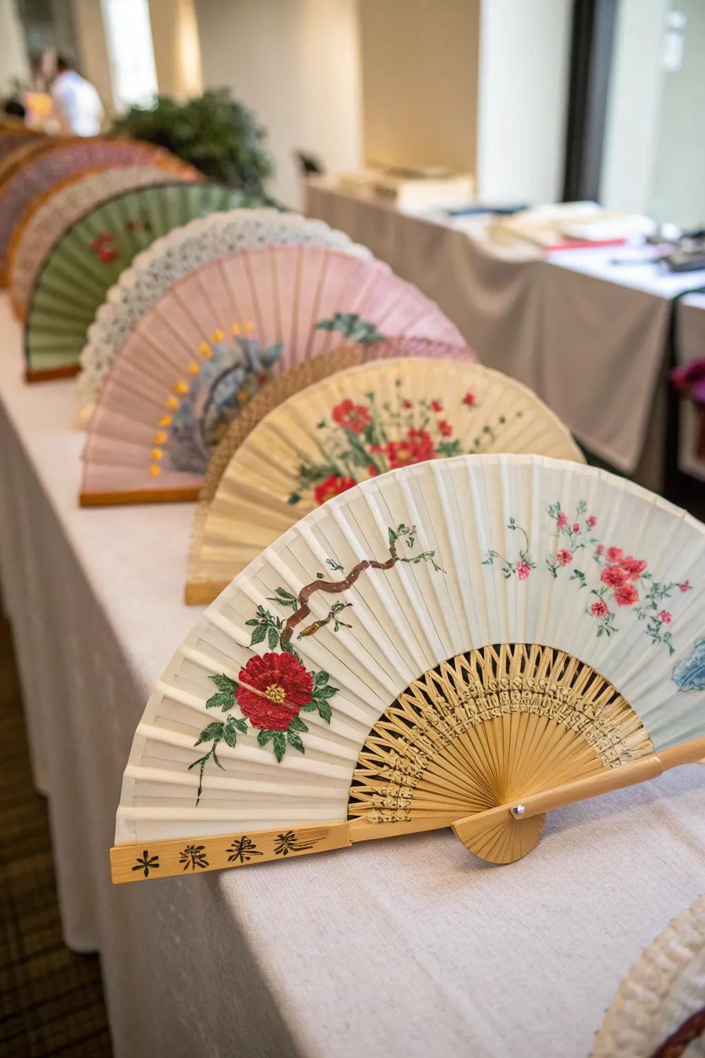 Elegant Chinese fans as charming wedding favors.