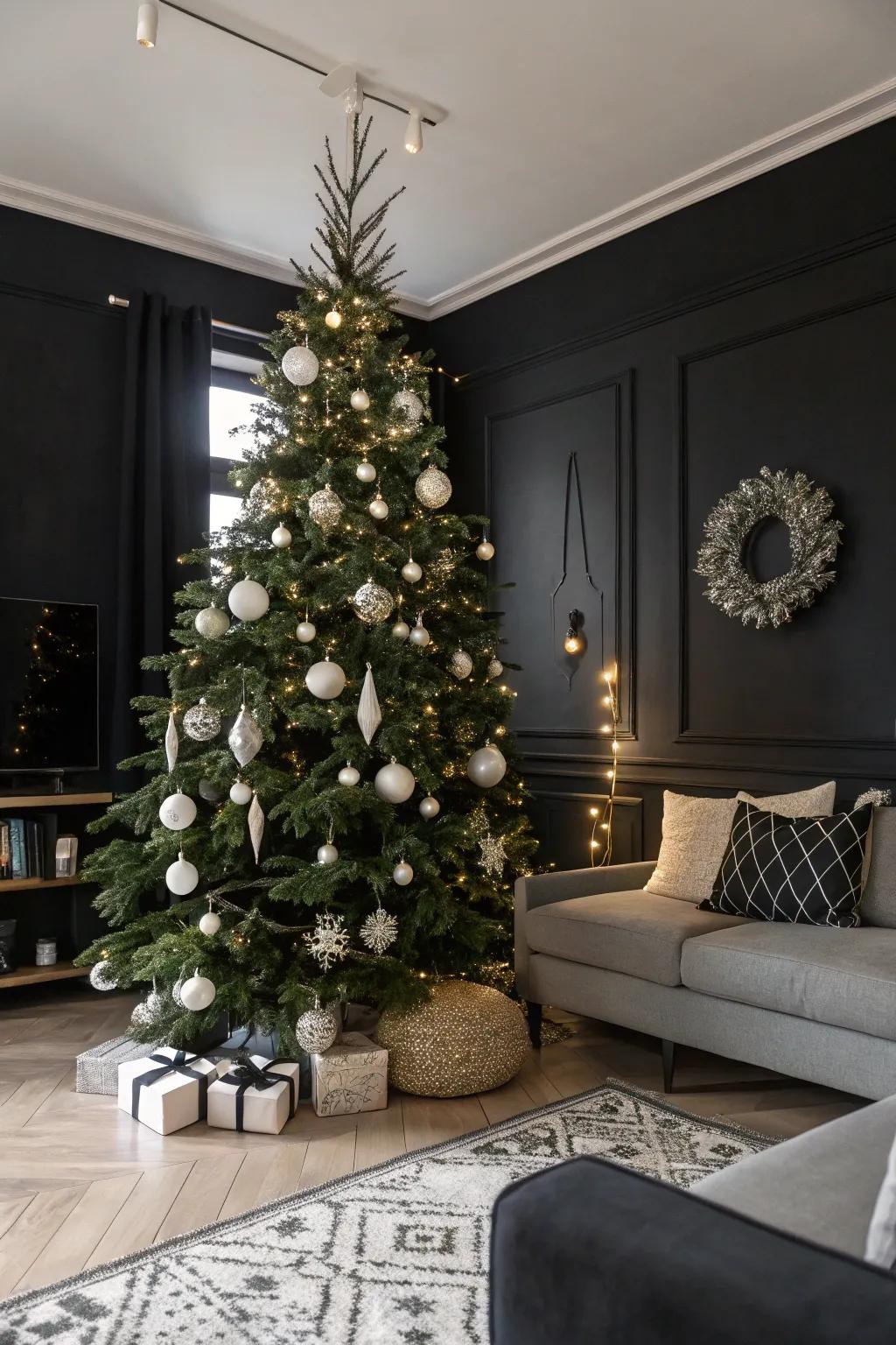 A modern Christmas featuring monochrome ebon and alabaster.