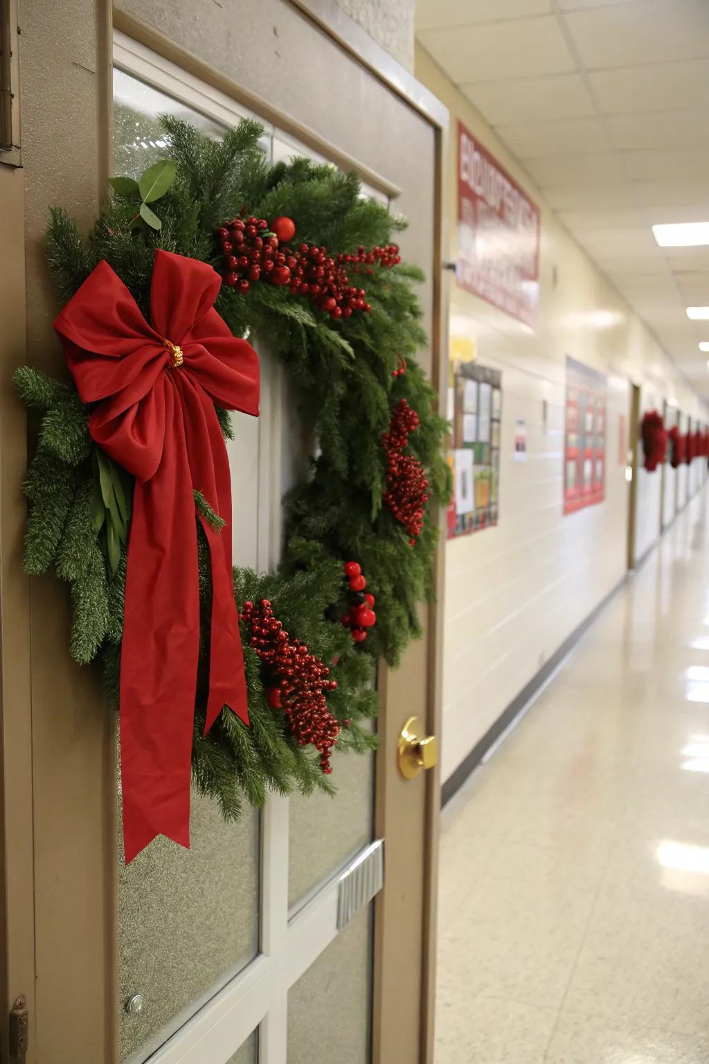 A quintessential holiday circlet adorns this school portal.