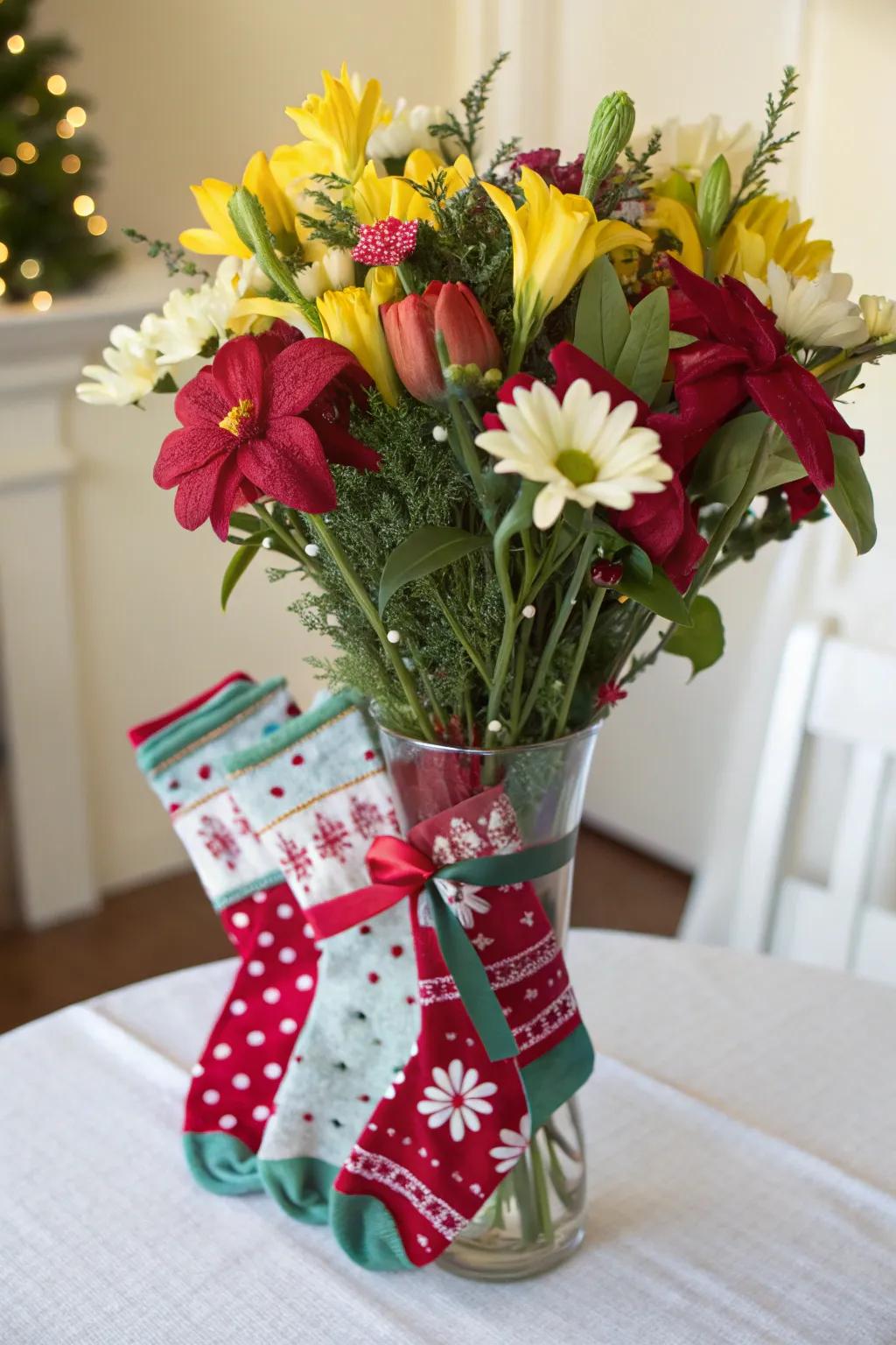 A hosiery arrangement is a creative and unique gift idea.