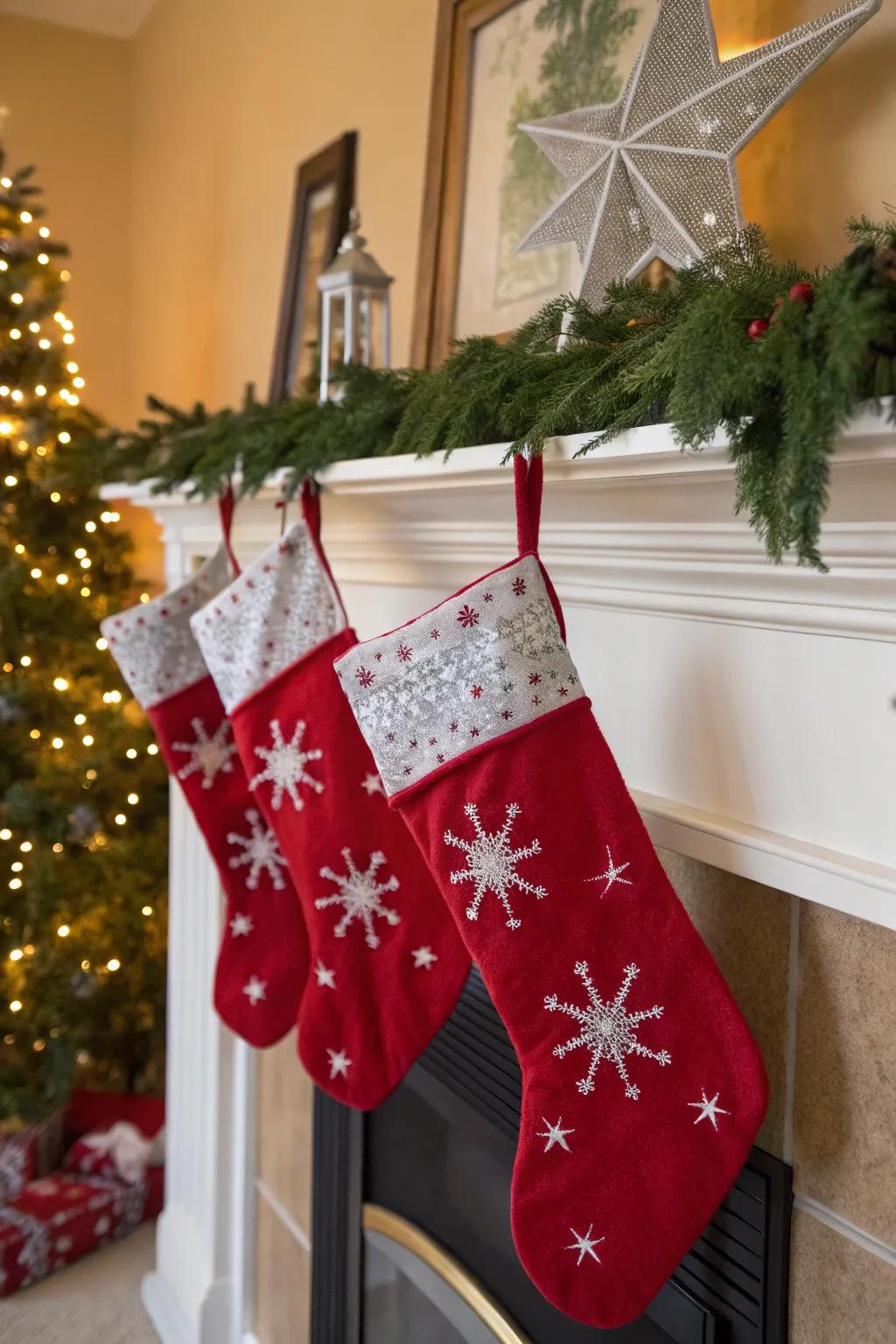 Seasonal symbols like snowflakes and stars add festive charm.