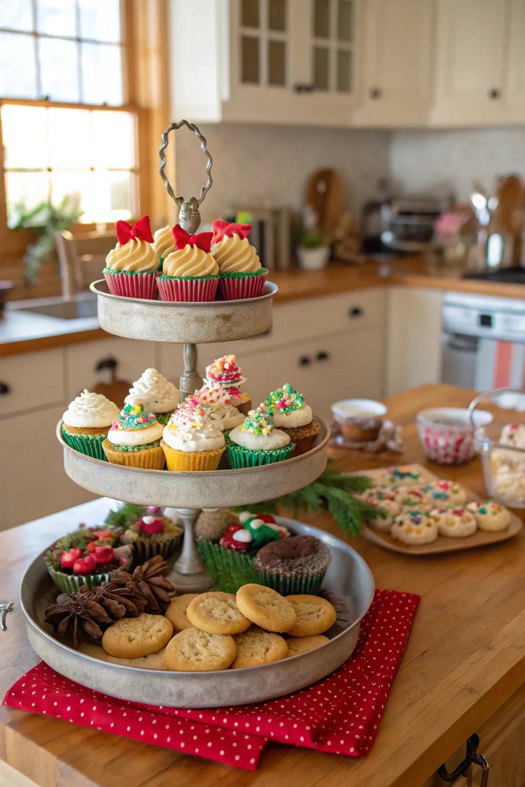 Baking treats on display in this holiday multi-level display.