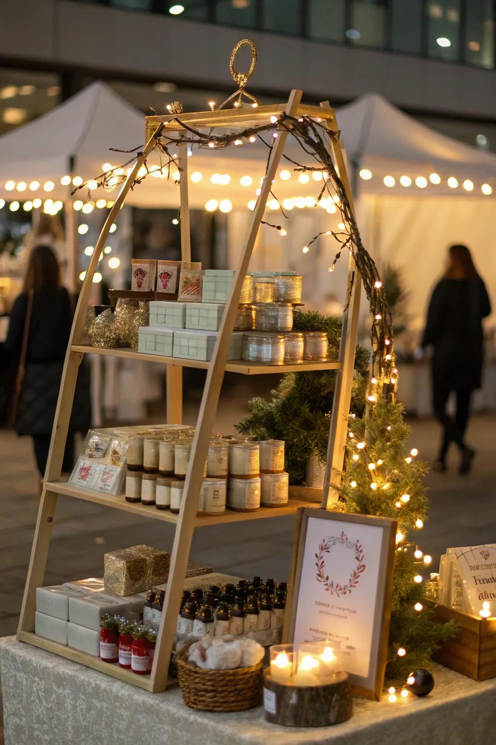 Tiered displays elevate merchandise visibility.