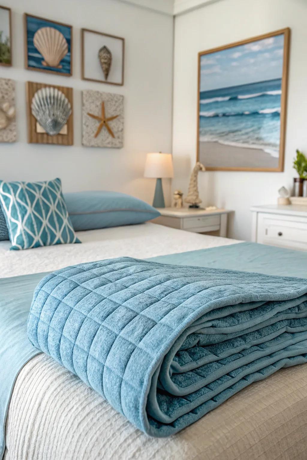 Cool aquas create a serene and calming atmosphere.