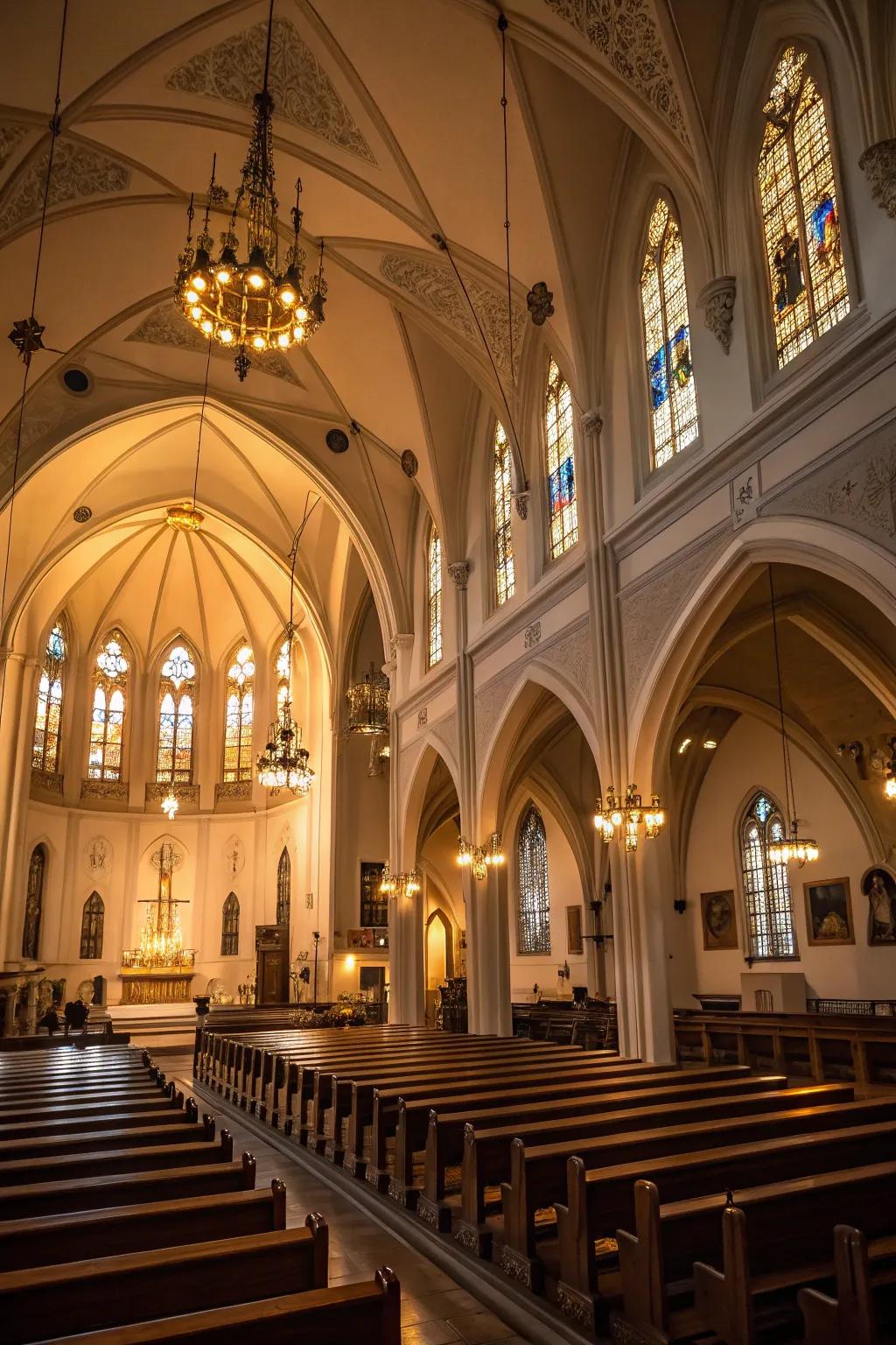 Church interior with ambient lighting.