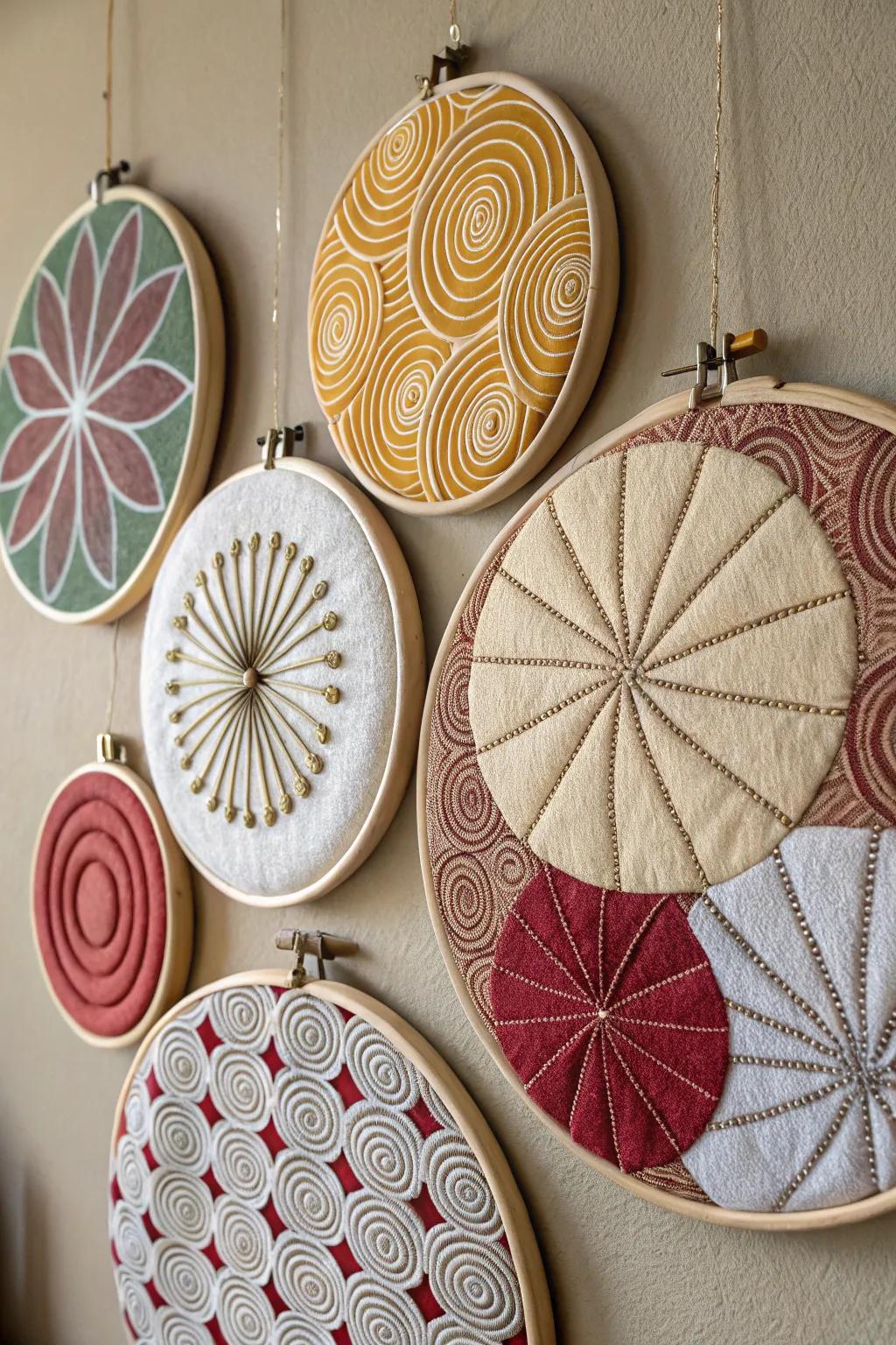 Incorporate texture through textile circle art.