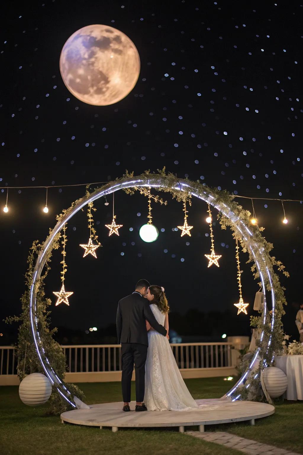 A heavenly circle arch featuring star and moon embellishments.