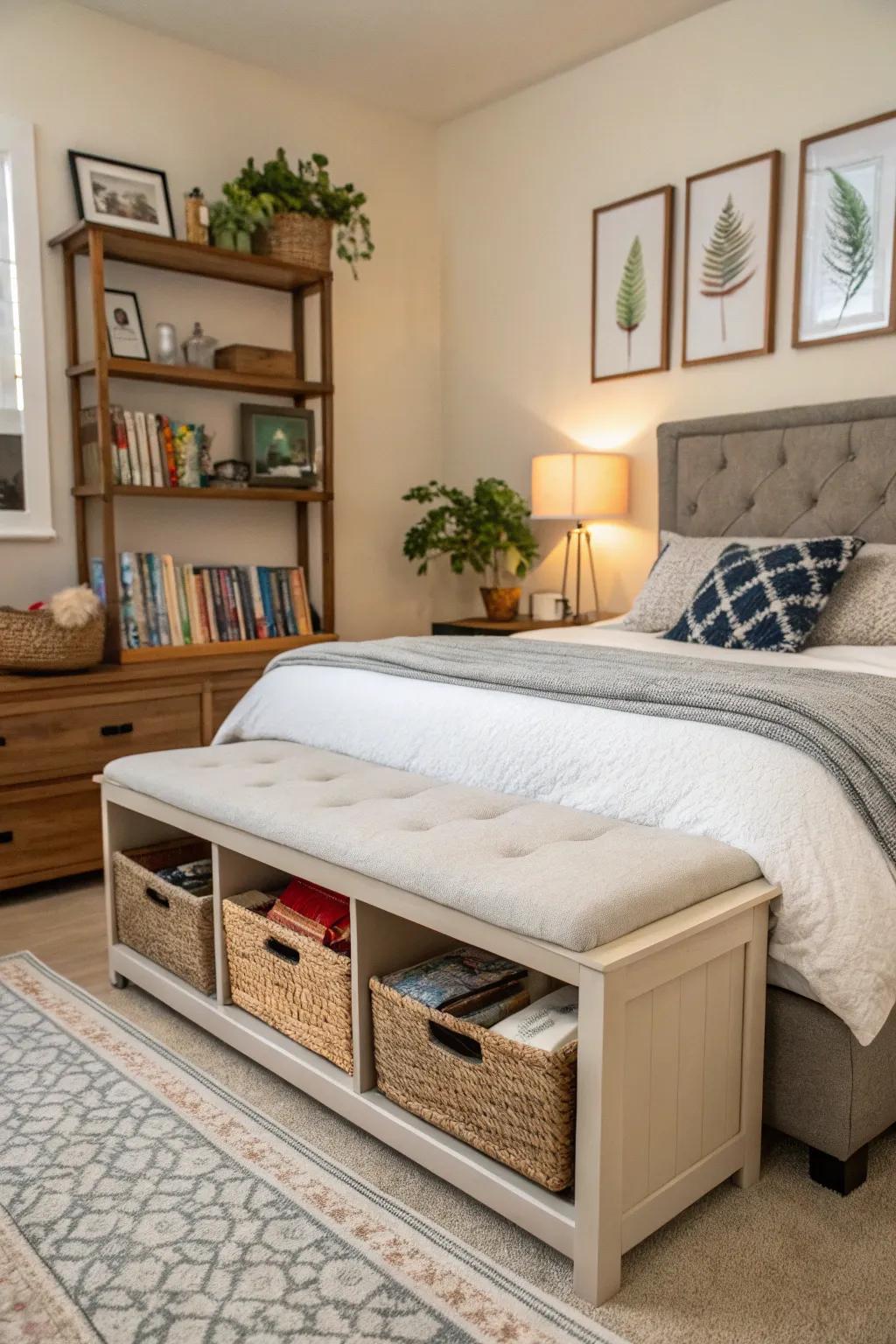Multi-functional furnishings offer style and storage in one.