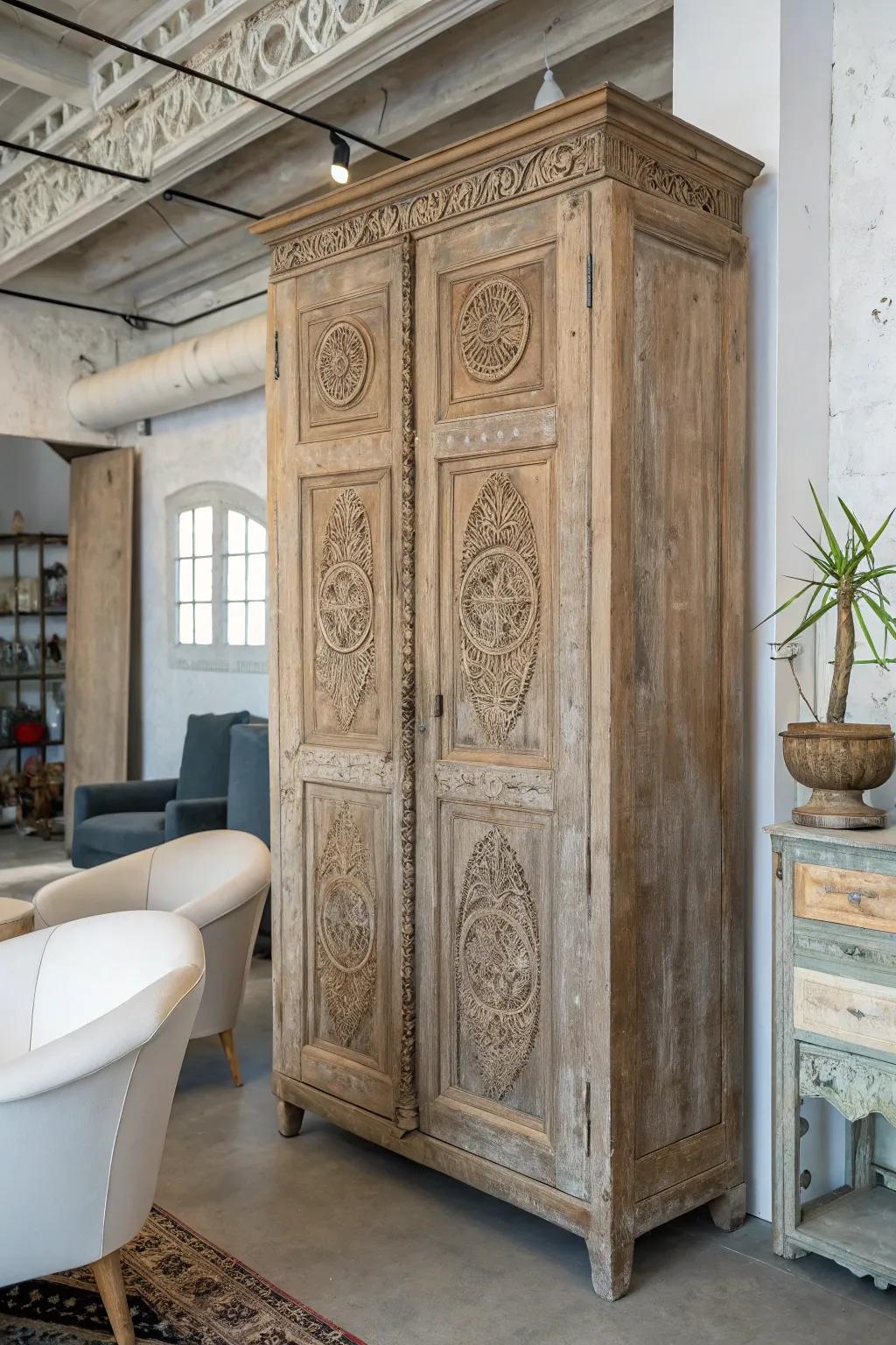 Aged doors introduce historical charm.