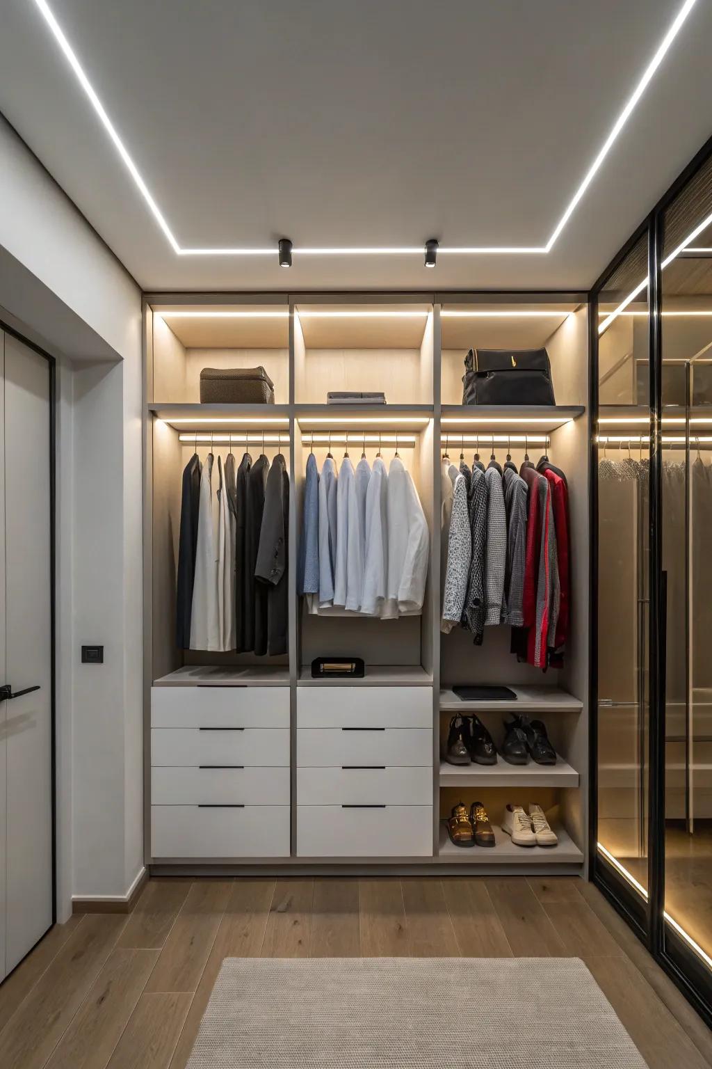 Floating LED panels provide a sleek and futuristic lighting solution.