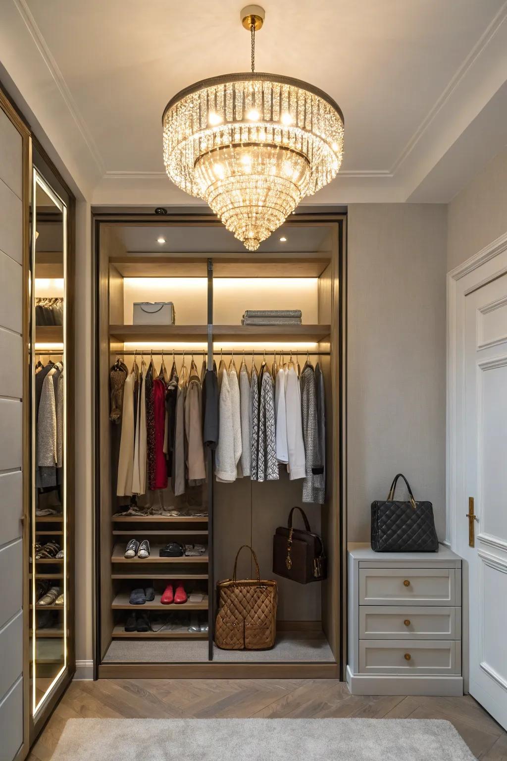 Statement lighting improves your closet's style and usefulness.