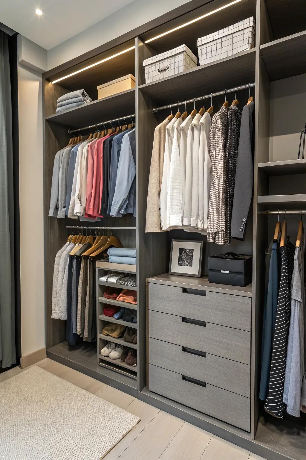 Space-saving hangers dramatically increase hanging space.