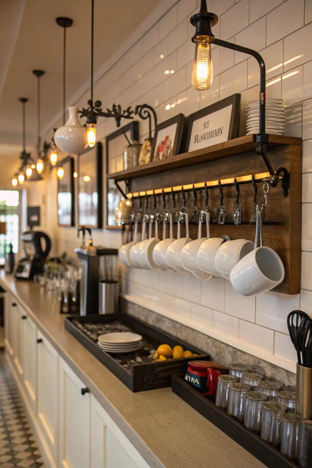 Fasteners constitute a fashionable means to exhibit mugs and more.