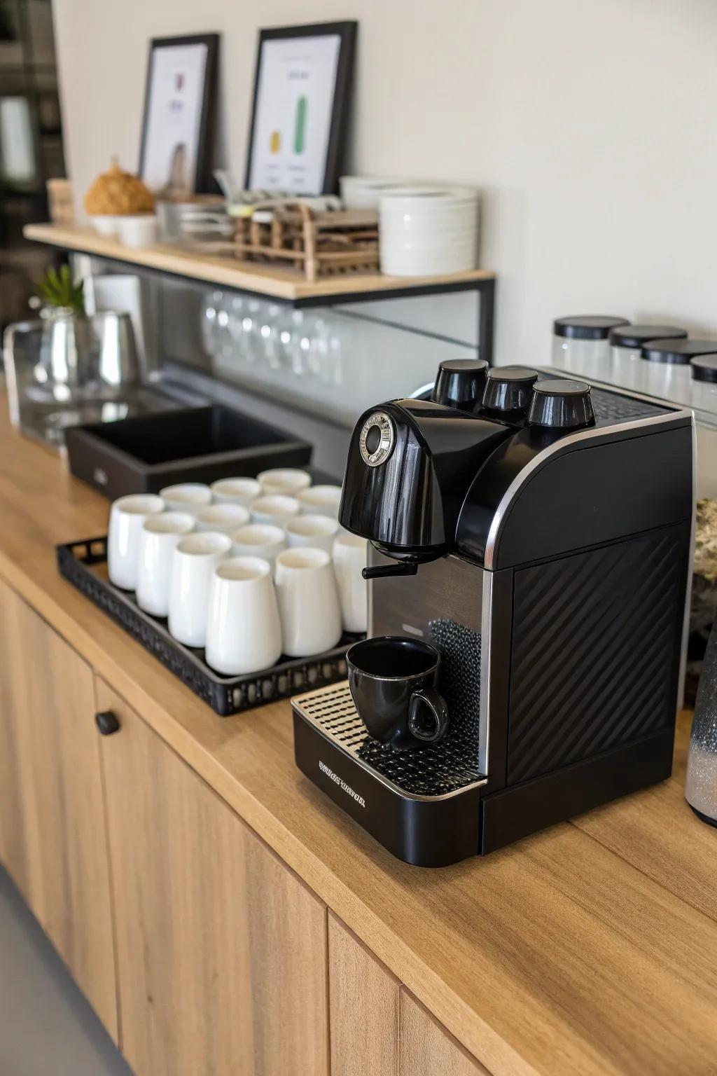For a chic and sophisticated coffee station, there's monochrome enchantment.