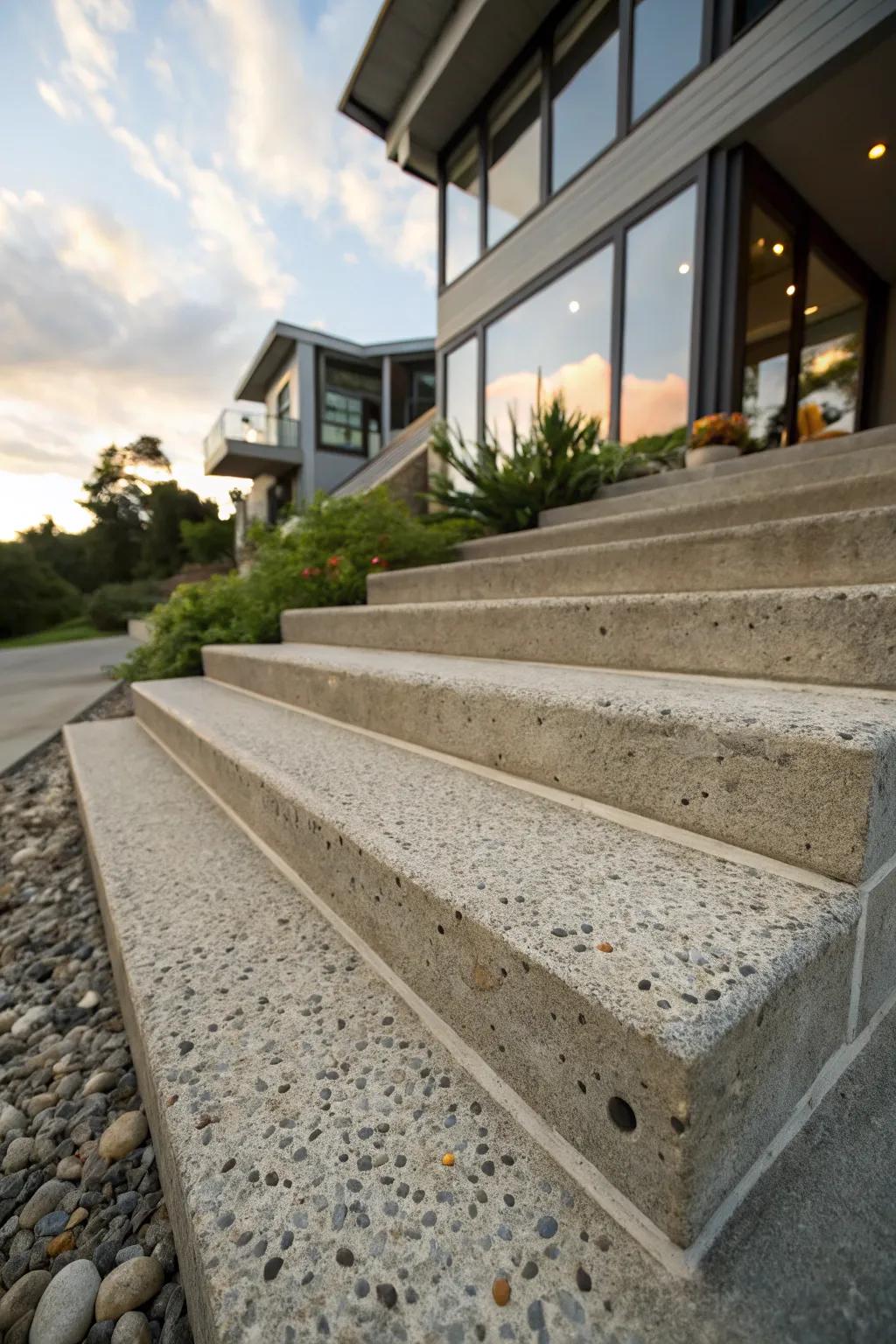 Exposed aggregate provides surface detail and traction.