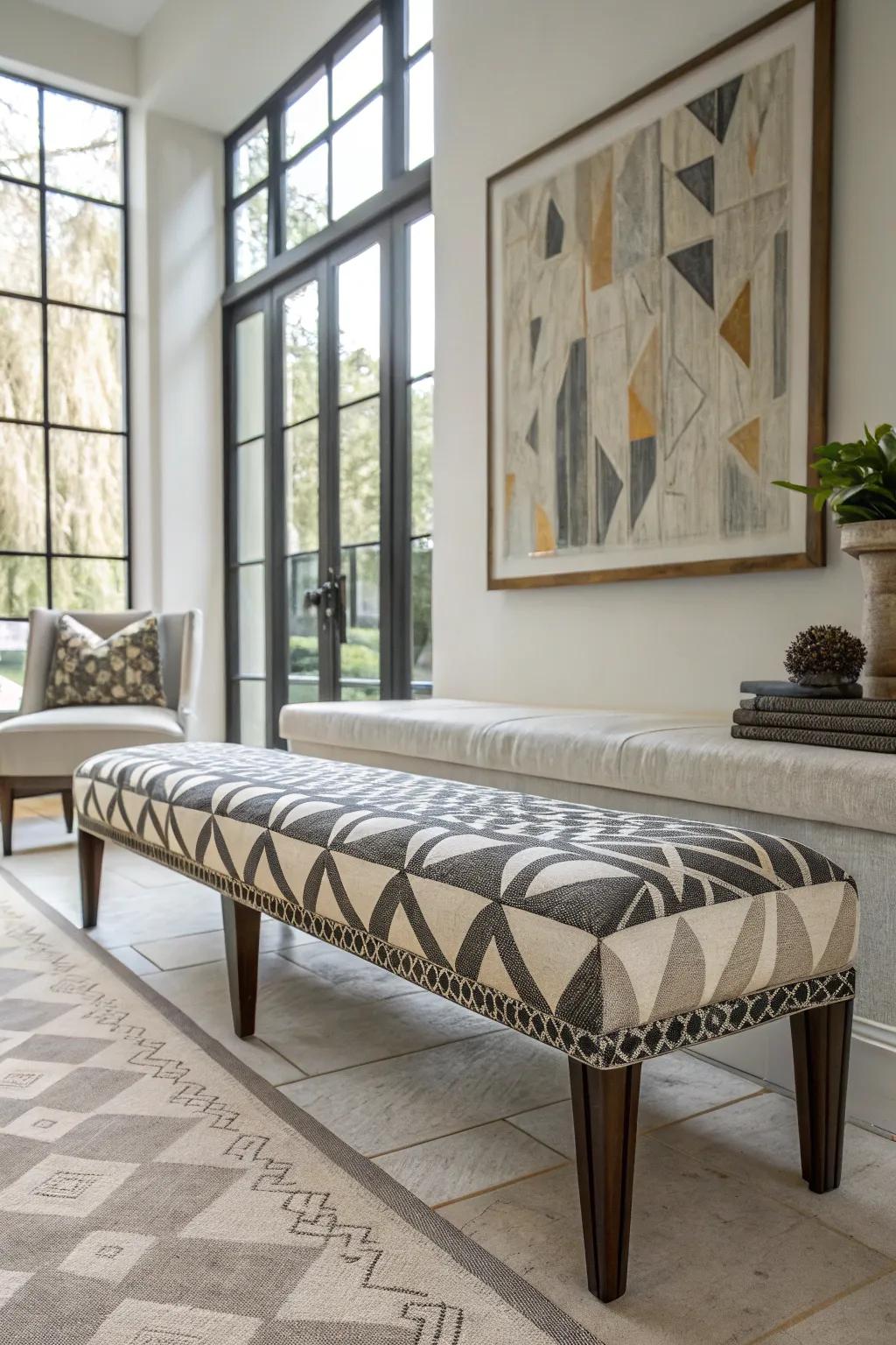 A bench with eye-catching geometric patterns.