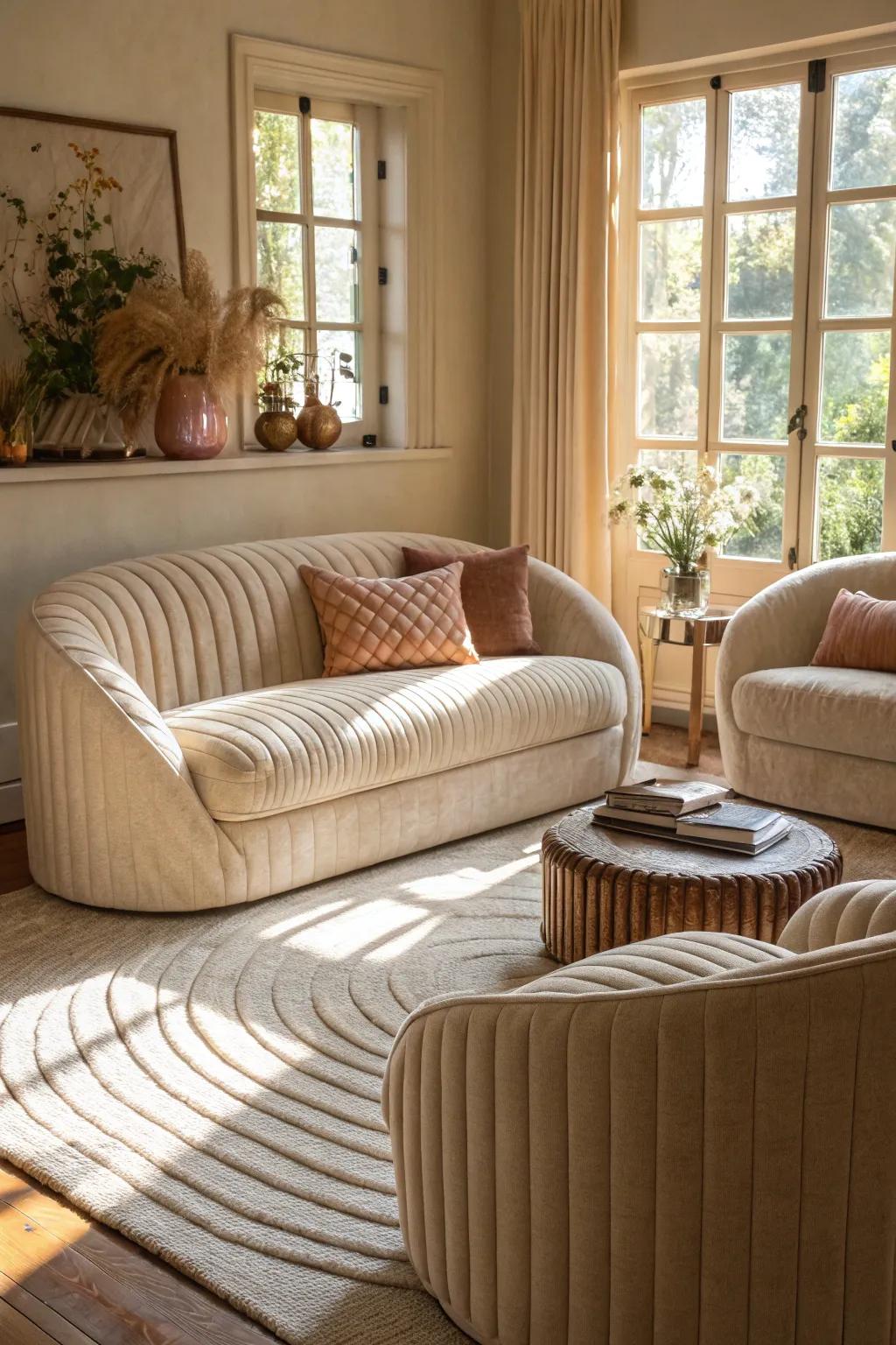 Organic forms add softness and a welcoming ambiance to your living room.