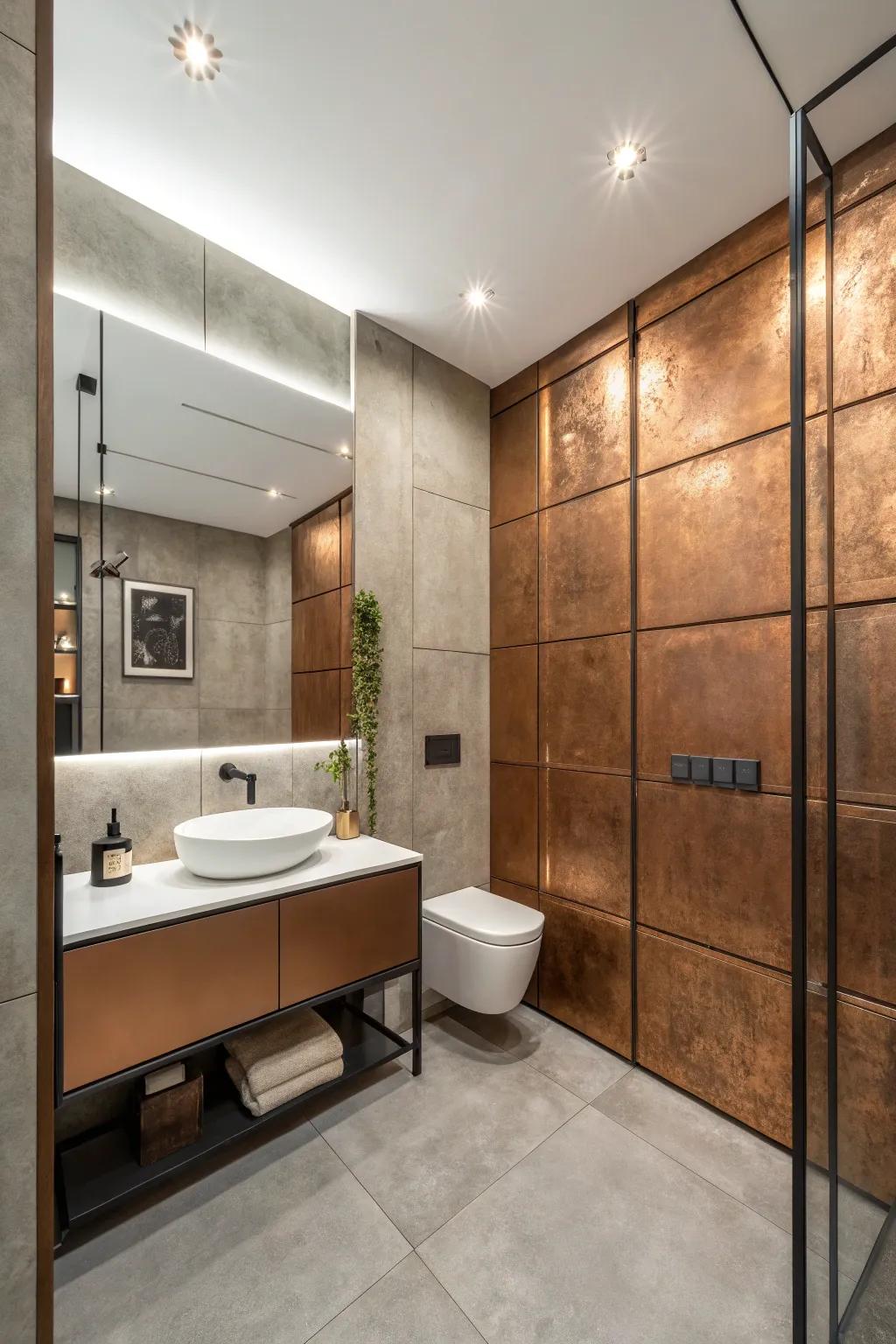 Metal wall panels create a striking and warm statement.