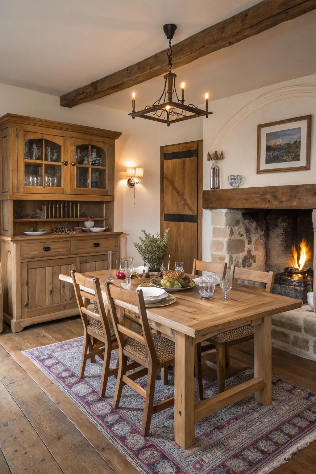 A dining space enhanced with the ageless appeal of weathered timber.