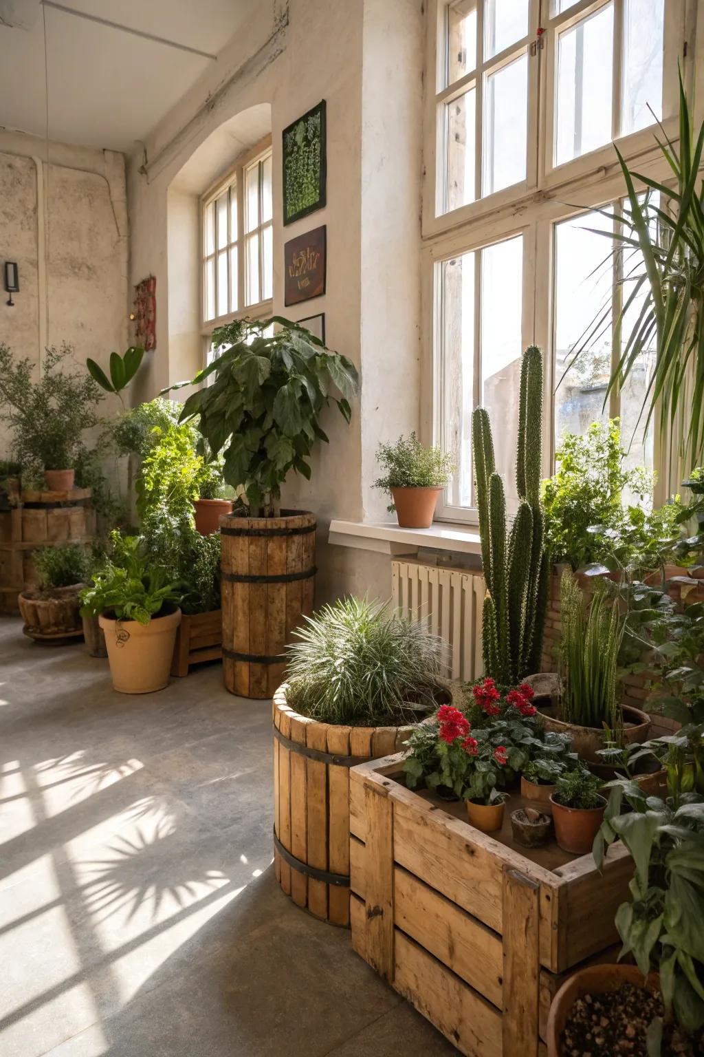 Outdoor components inside create a refreshing atmosphere.