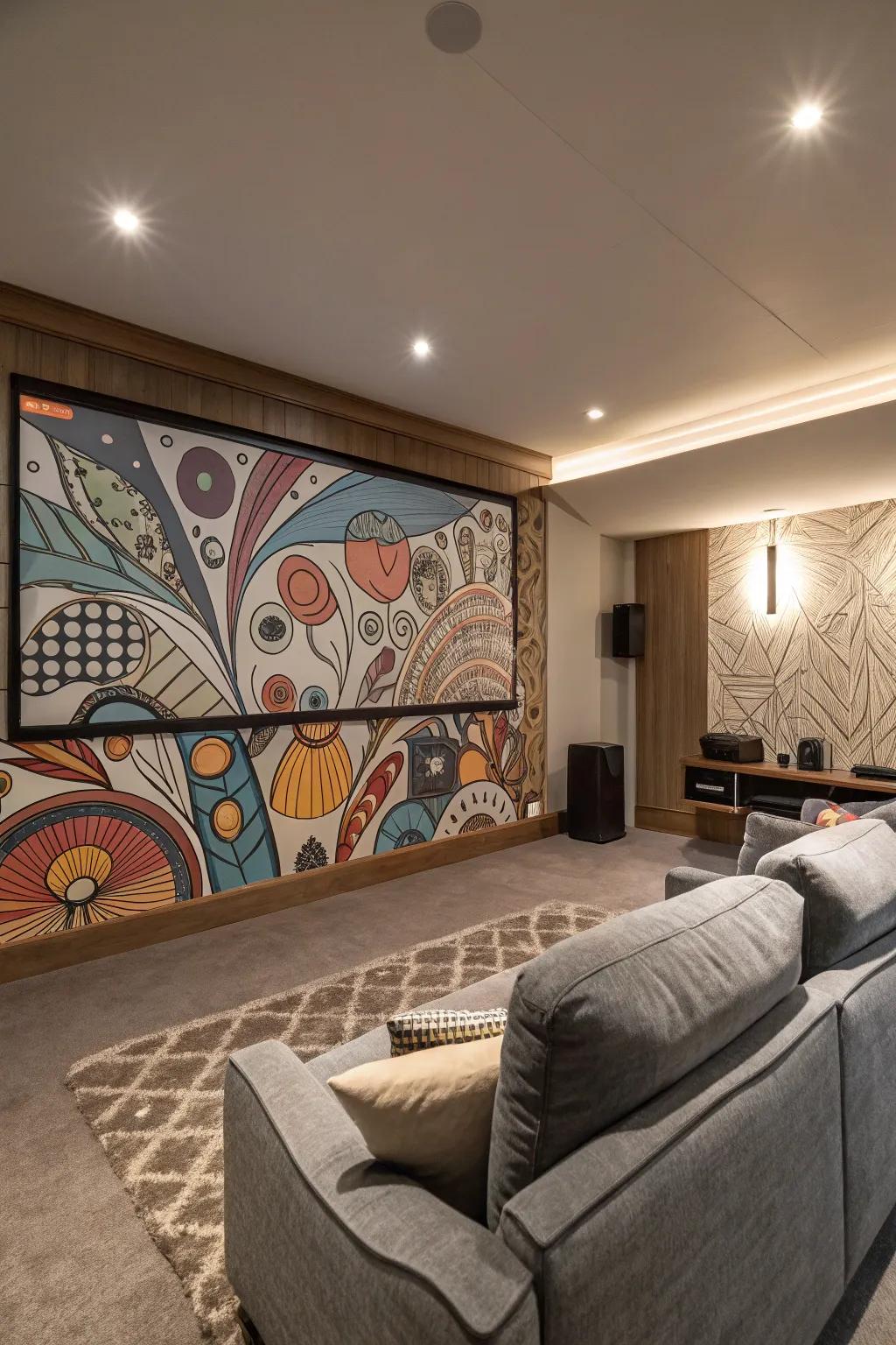 Unique wall art enhances the character and depth of your cinema décor.