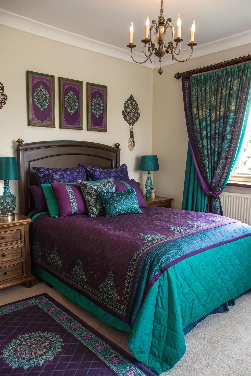 Gemstone shades bring a luxurious and regal element to the room.