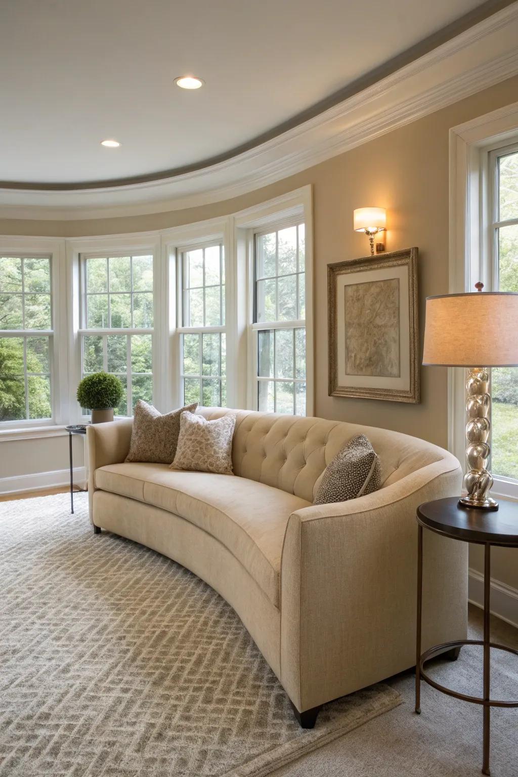 Bent furniture improves flow and comfort.