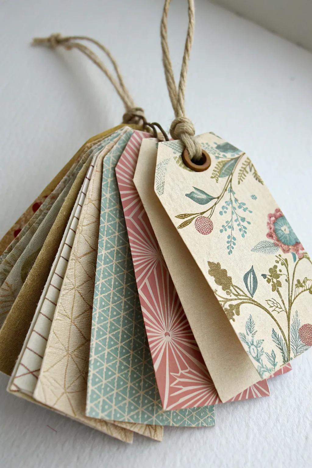 A layered price label combining different materials for an artistic look.