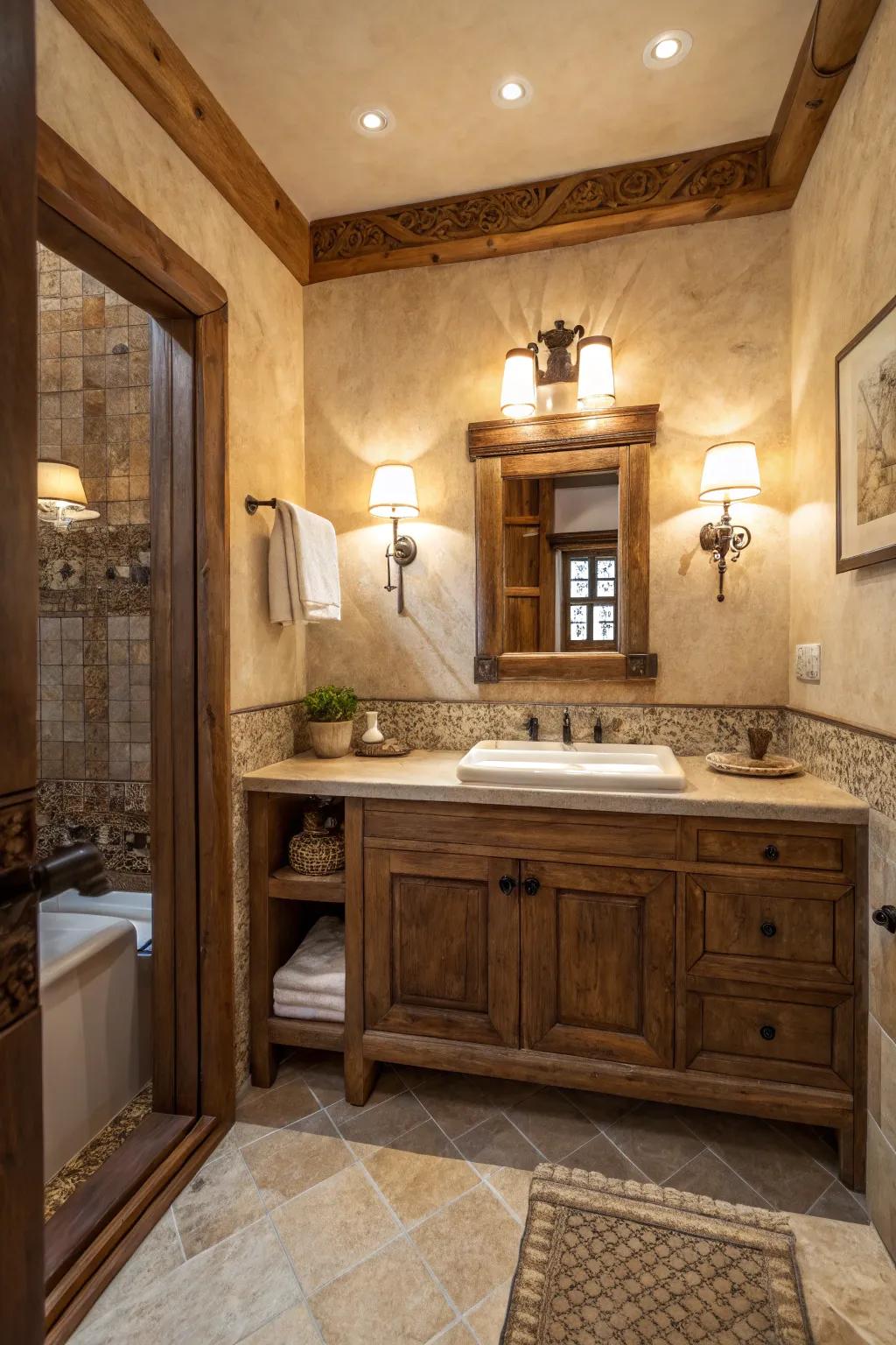 Rustic elements and ivory pearl add warmth and character.
