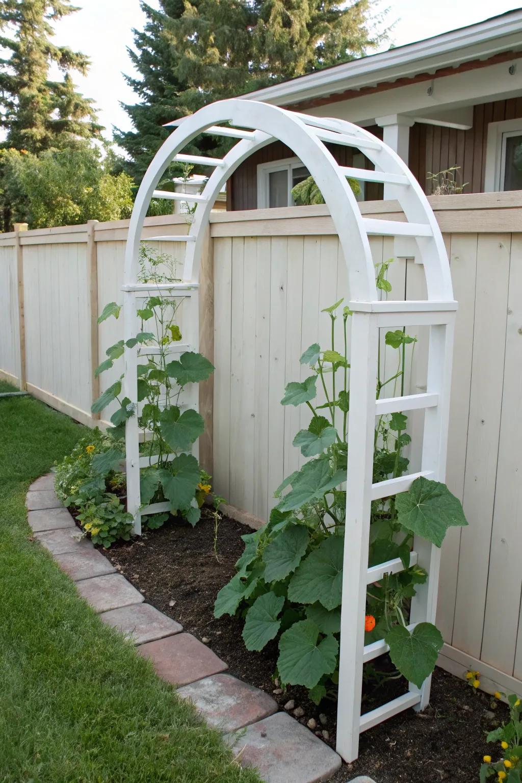With a minimalist plastic pipes arch trellis for your garden, embrace simple elegance!