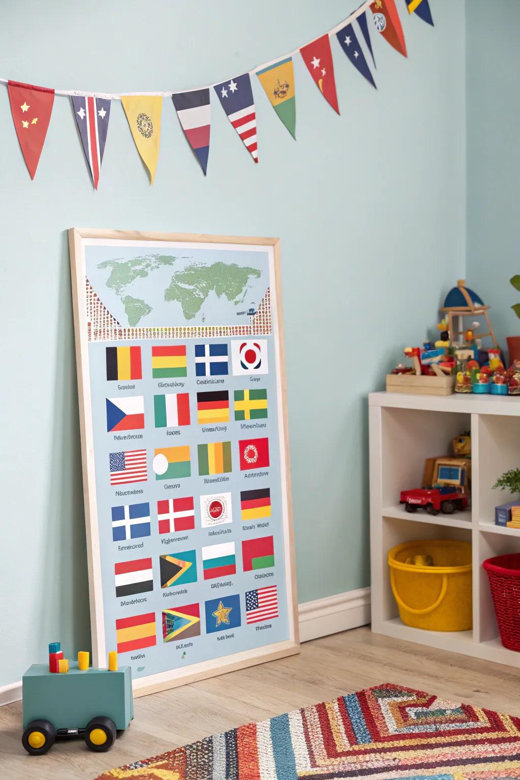 Global flags add color and curiosity to spaces.