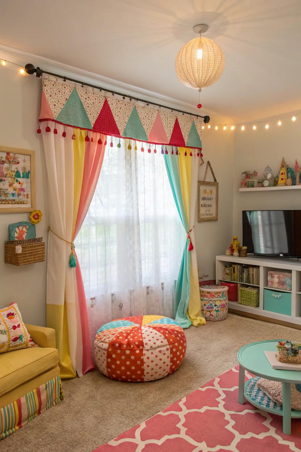 Decorative top treatments introduce a playful touch.