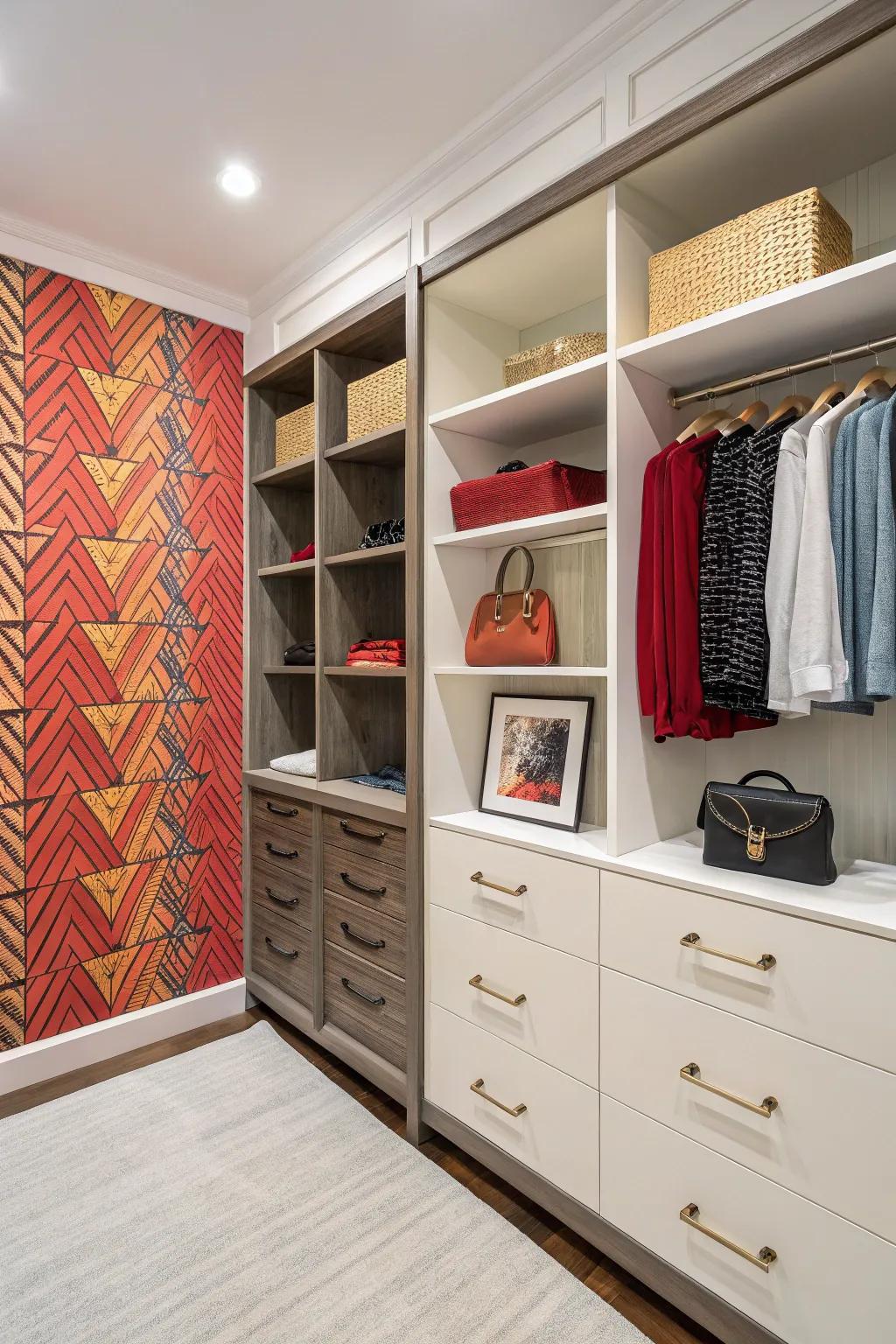 A feature wall gives individuality to your closet.