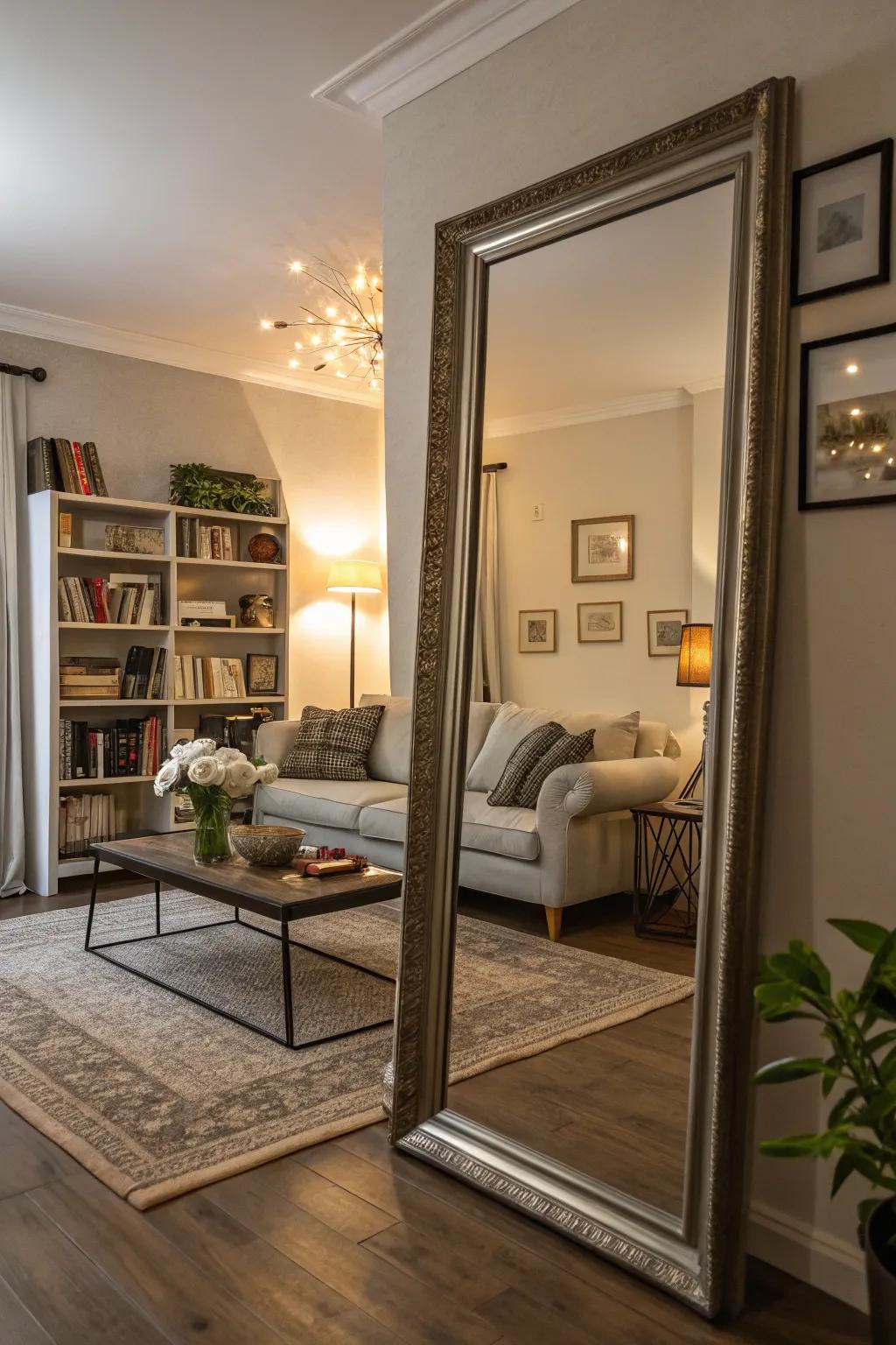 Looking glasses amplify illumination and render the room as larger.