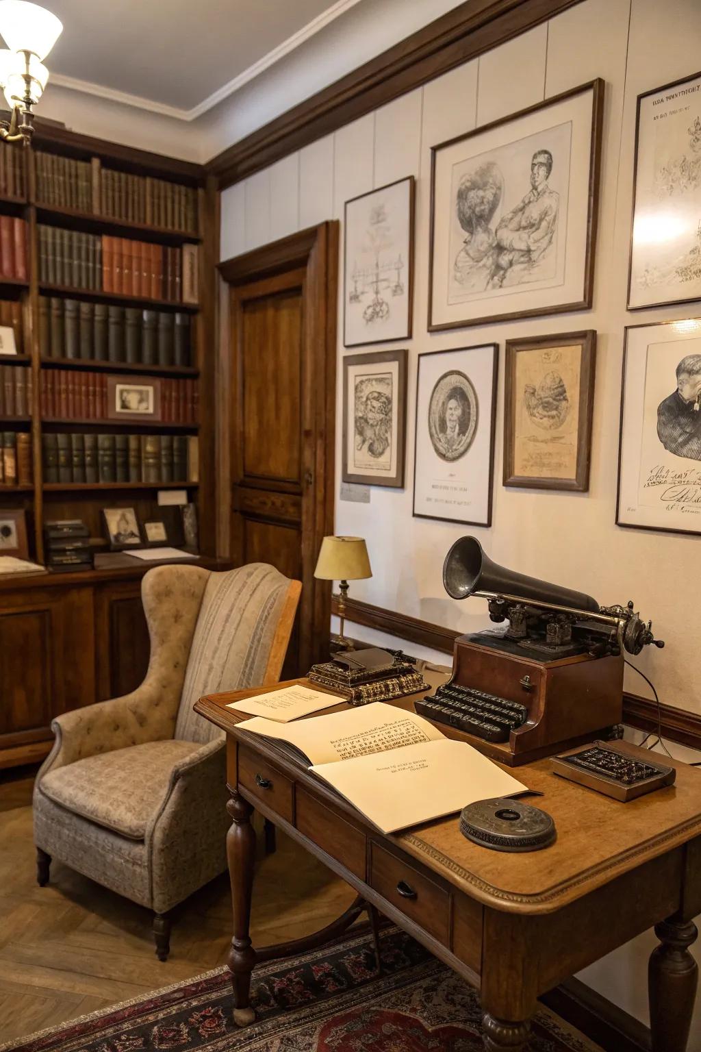 Old-timey inspired pieces add both history and personality to the study.