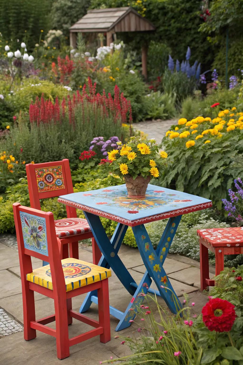Varnished furniture infuses a revitalized and playful ambiance into your garden.