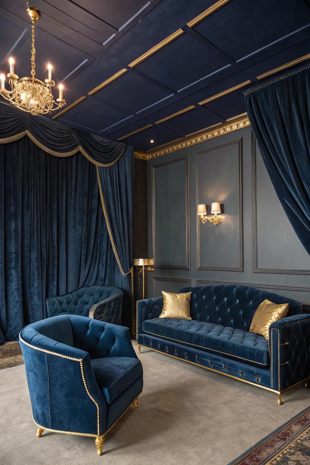 Opulence showcasing a deeply shaded cerulean overhead and sumptuous textures.