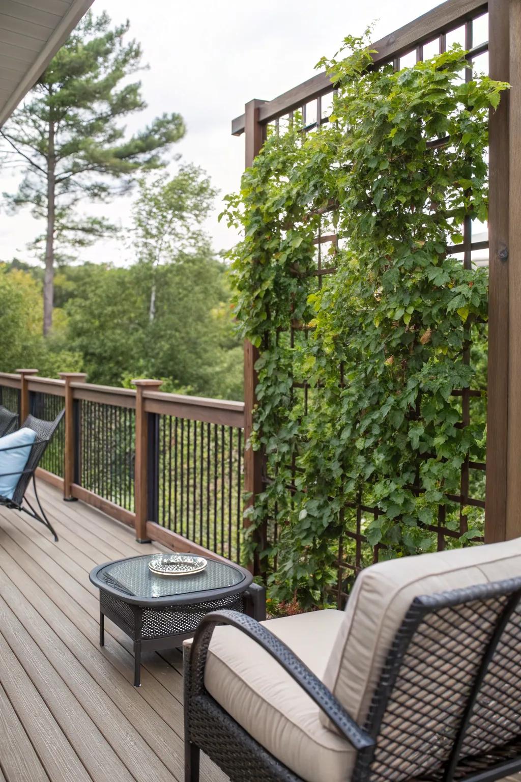 A screening wall adds seclusion and style to your deck.