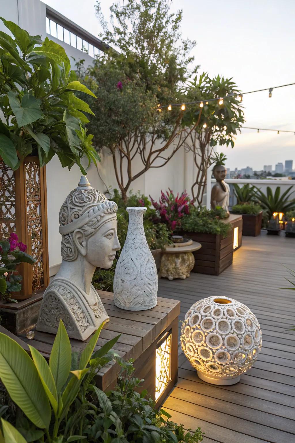 Sculpted elements add a unique artistic touch.