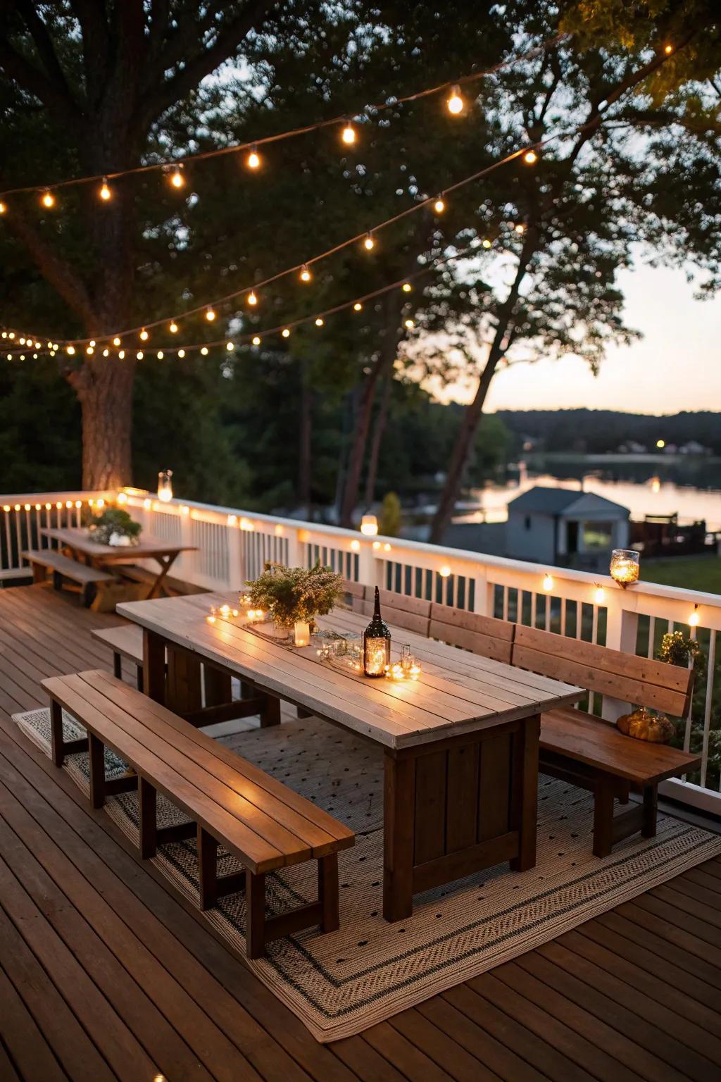 Inbuilt dining benches facilitate effortless outdoor dining.