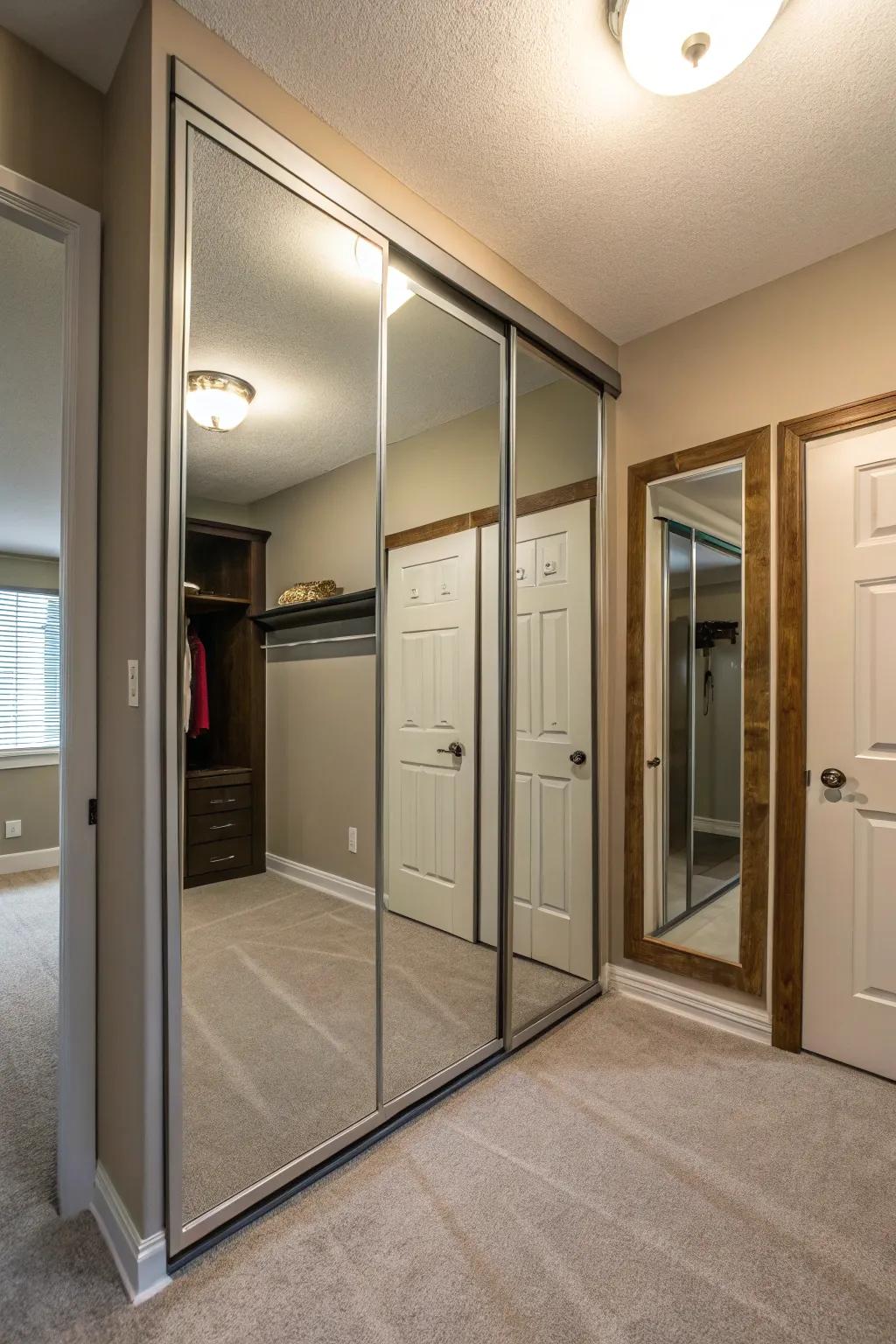 Mirrored doors are a space-conserving and stylish alternative.