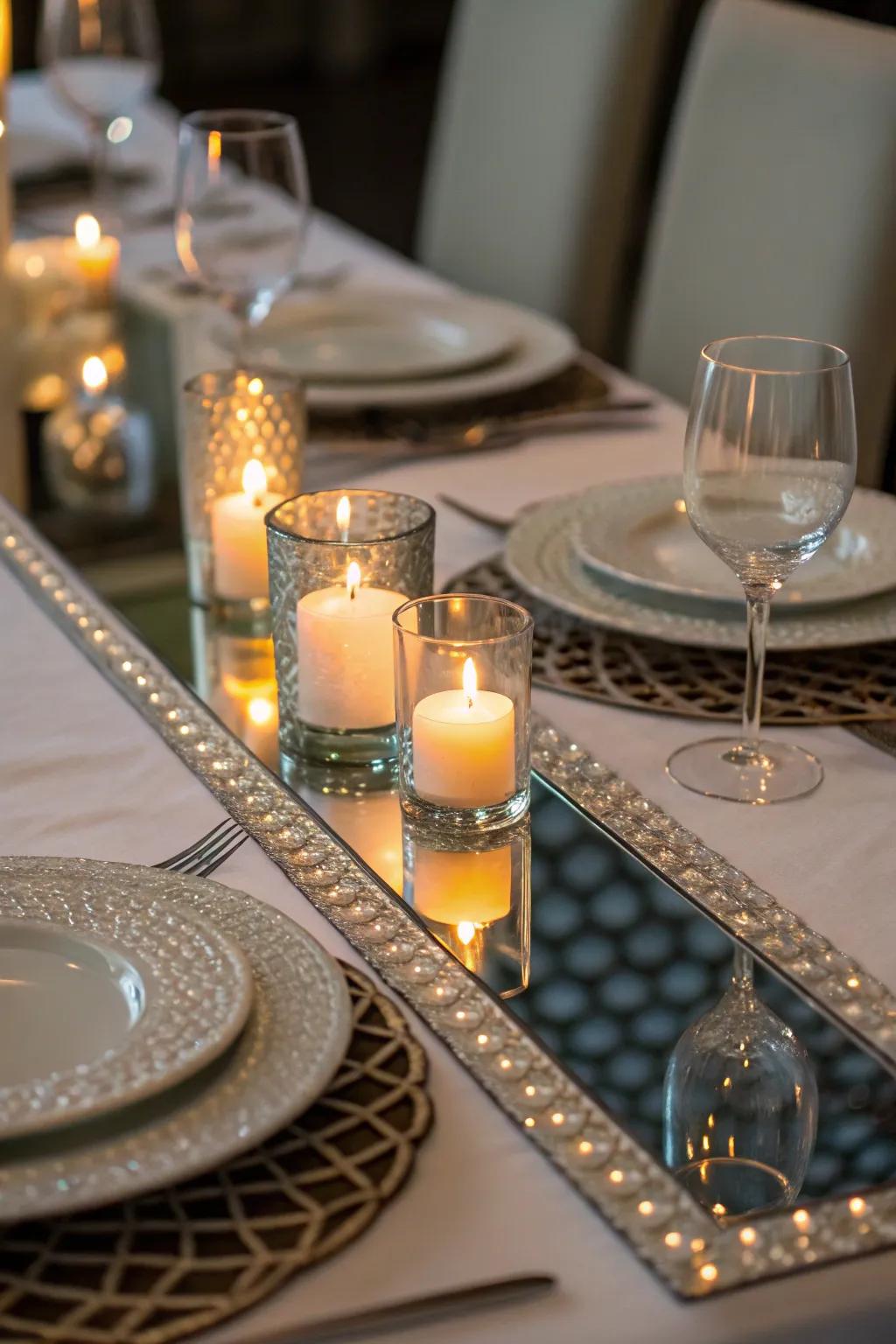 Mirrored table runners add glamour and reflect light beautifully.