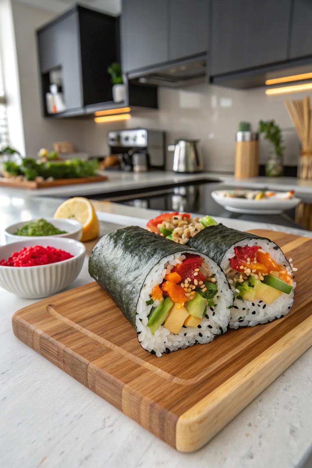 Sushi wraps contribute a fashionable change to dinner.