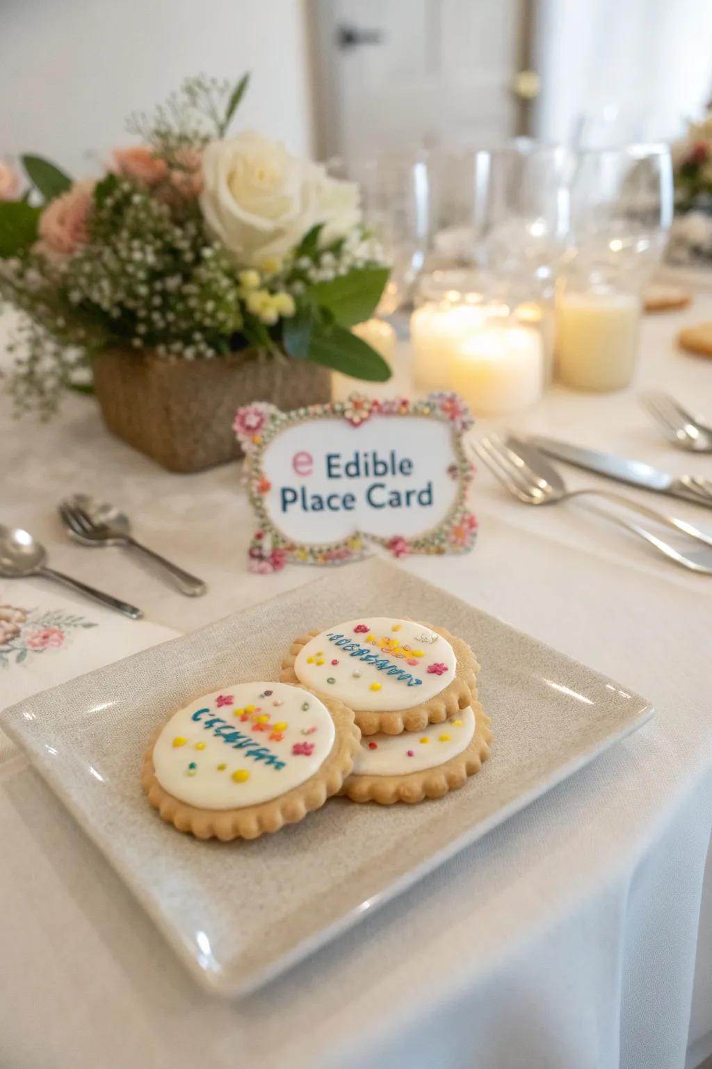 Edible place cards offer a delightful and unexpected treat for your guests.