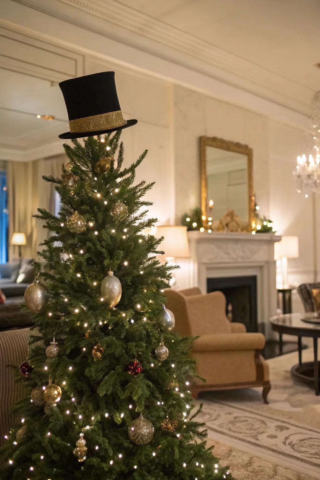 Sophisticated allure with a high hat topper.