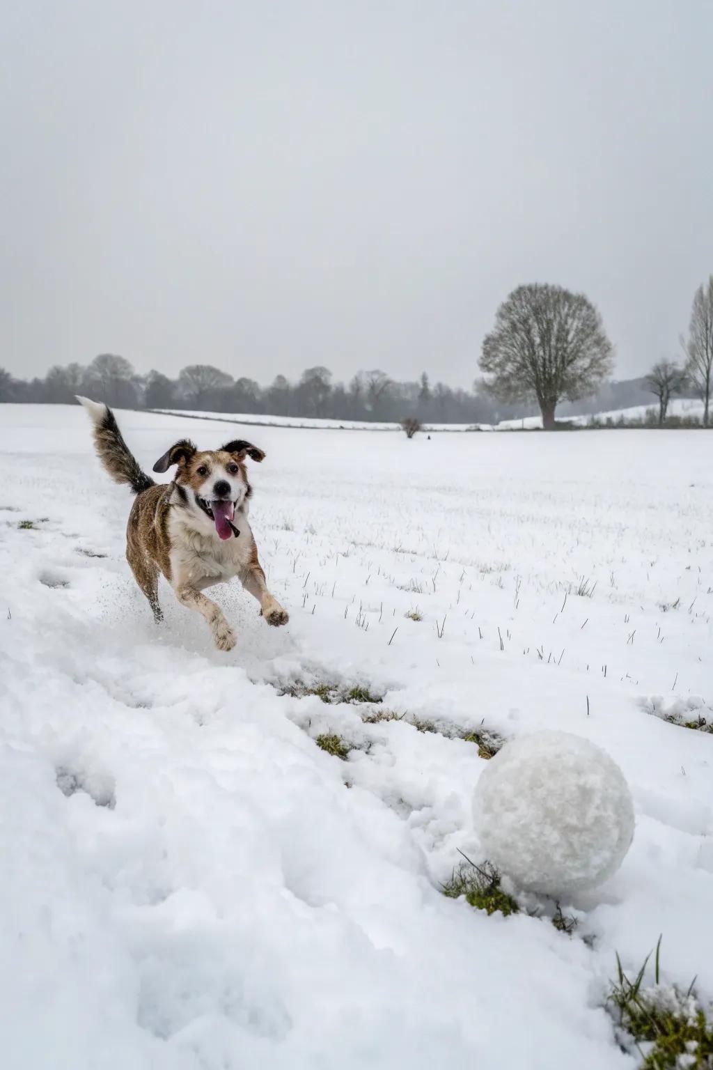 Snow orb fun with our favored furry companion.