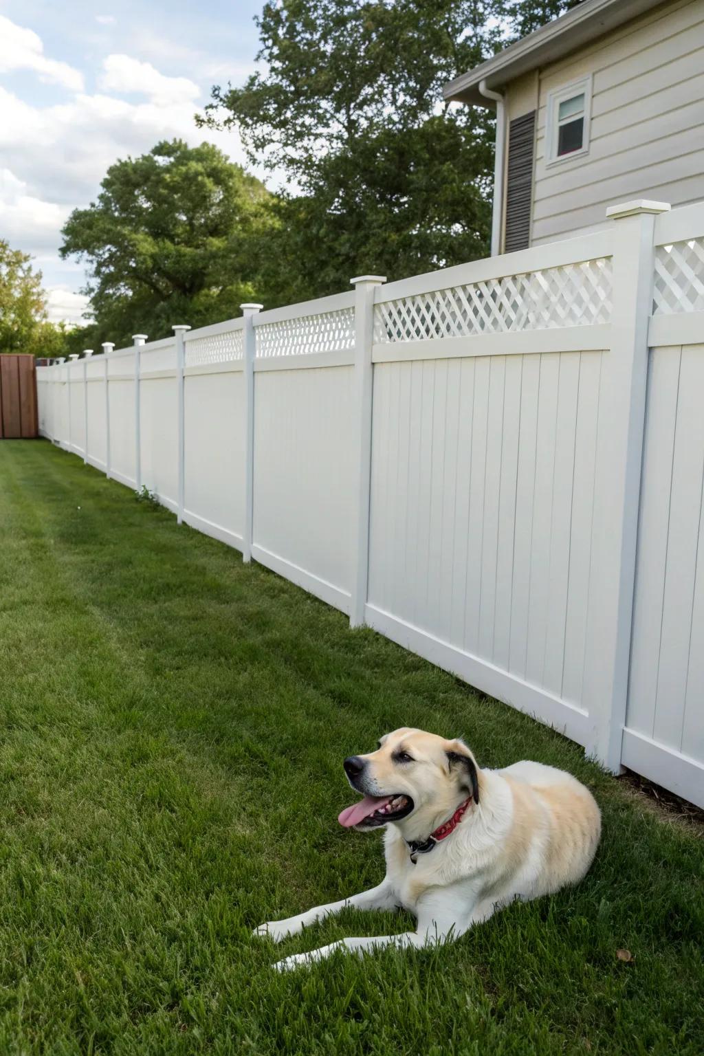 A durable PVC fence delivers privacy and low maintenance.