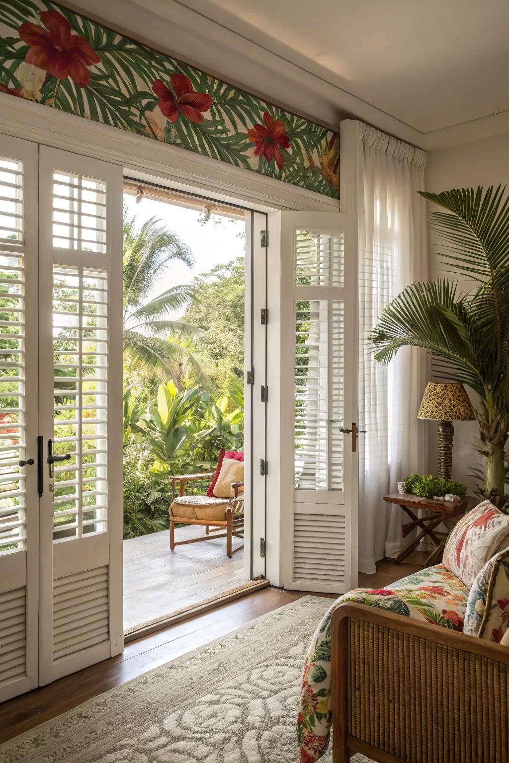 Append tropical flair utilizing slatted panels.