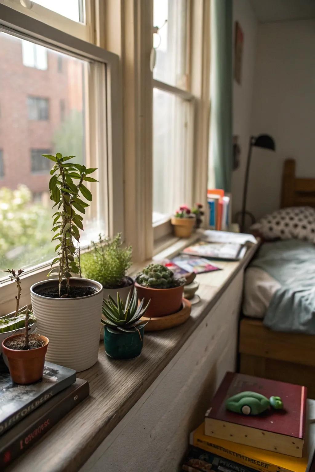 Window sills afford added space for decor and essentials.