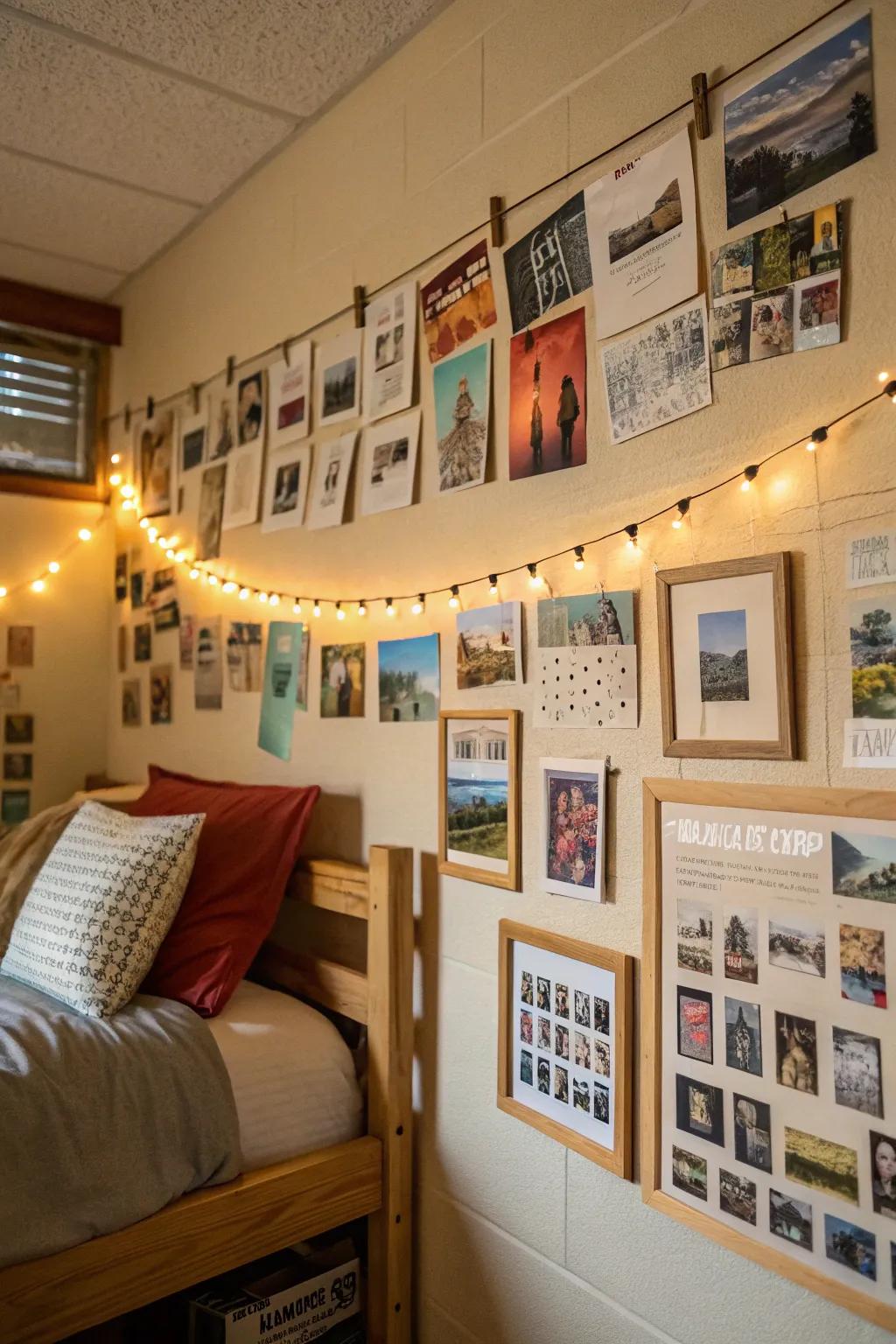 Personal photos add a warm and sentimental touch, making the space feel like home.